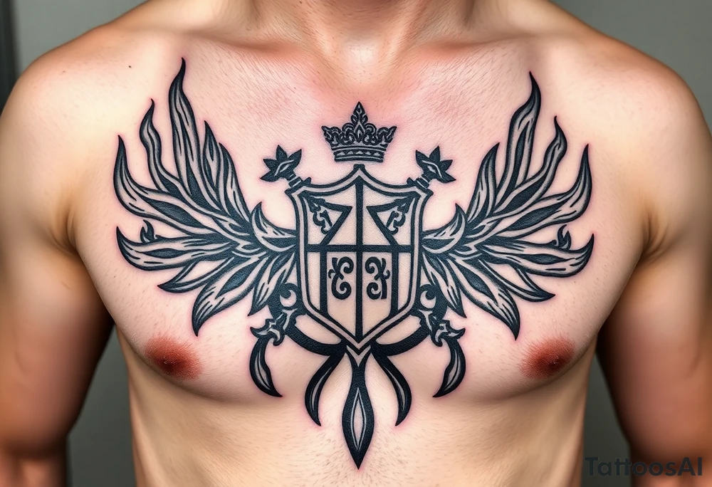 magnificent irish family crest flames with trailing embers and Demonic And mideval Featurs incorporated tattoo idea