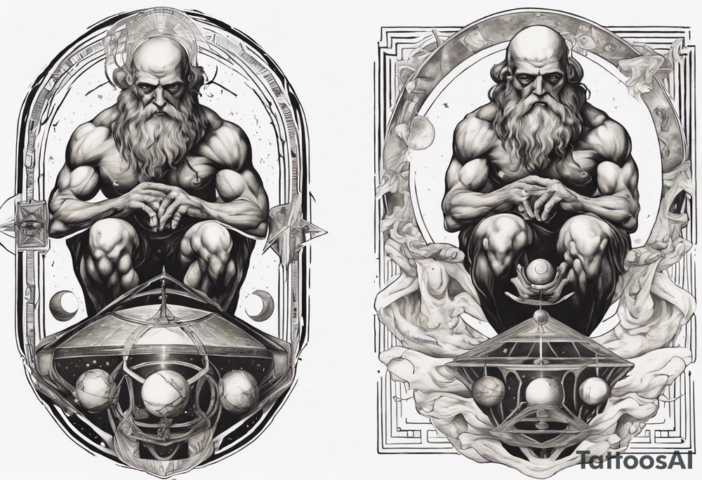 Occult esoteric, atlas with black-cube of saturn upon his back tattoo idea