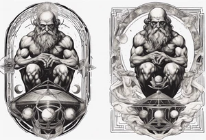 Occult esoteric, atlas with black-cube of saturn upon his back tattoo idea
