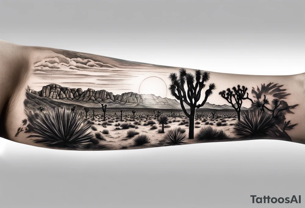 Forearm tattoo of Joshua tree national park at sunset tattoo idea