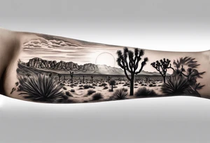 Forearm tattoo of Joshua tree national park at sunset tattoo idea