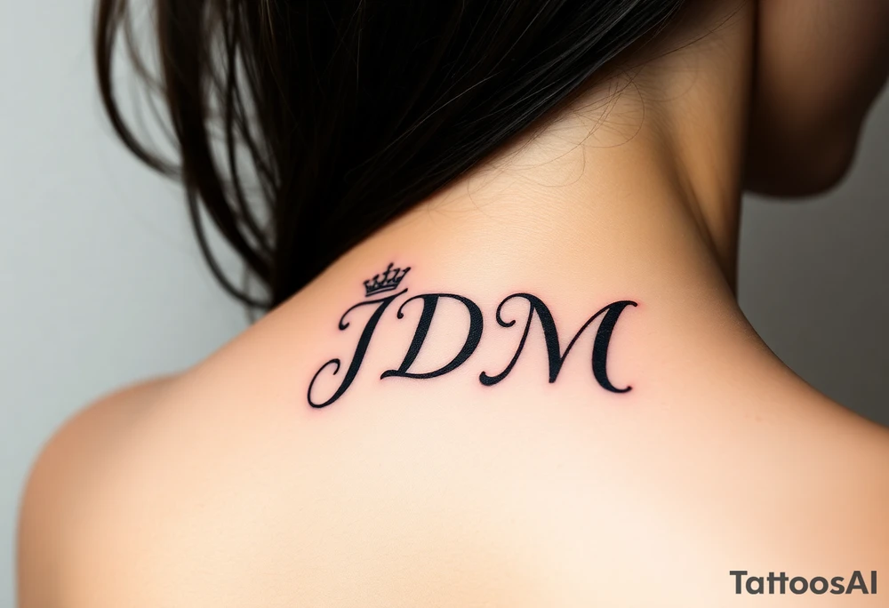 Letters JDM on inner wrist/forearm with crown on the J and a halo over the M tattoo idea