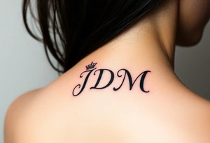 Letters JDM on inner wrist/forearm with crown on the J and a halo over the M tattoo idea