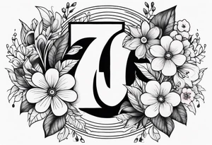 The number seven surrounded by colorful flowers tattoo idea