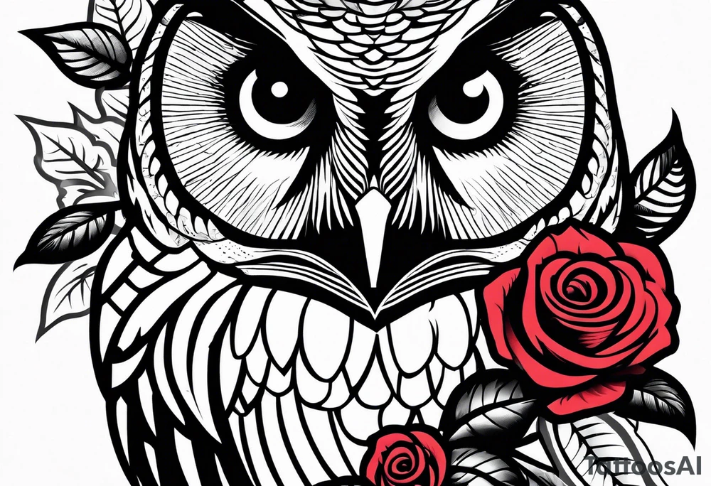 Barred owl and roses tattoo idea