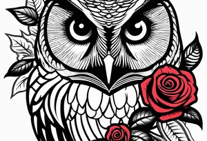 Barred owl and roses tattoo idea