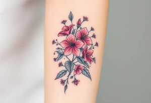 Azalea flowers with thick vines and wildflowers tattoo idea