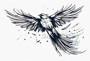Icarus falling from sky with trailing feathers tattoo idea