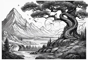 norse mythology world serpent wrap around giant tree tattoo design tattoo idea