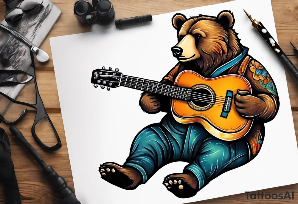 bear playing guitar tattoo idea