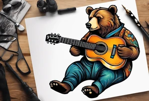 bear playing guitar tattoo idea