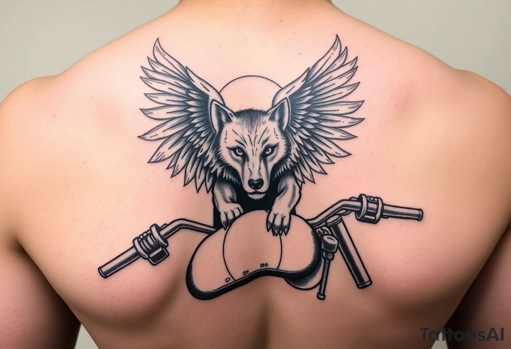guardian angel wolf on a motorcycle tattoo idea
