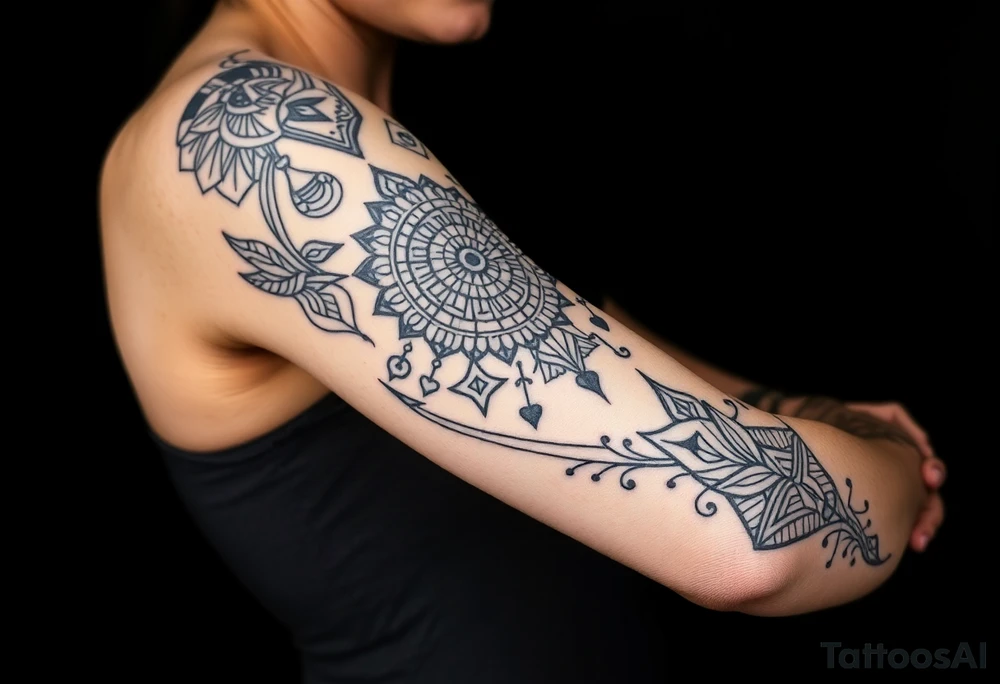 bold line dark shamanstyle tattoo idea