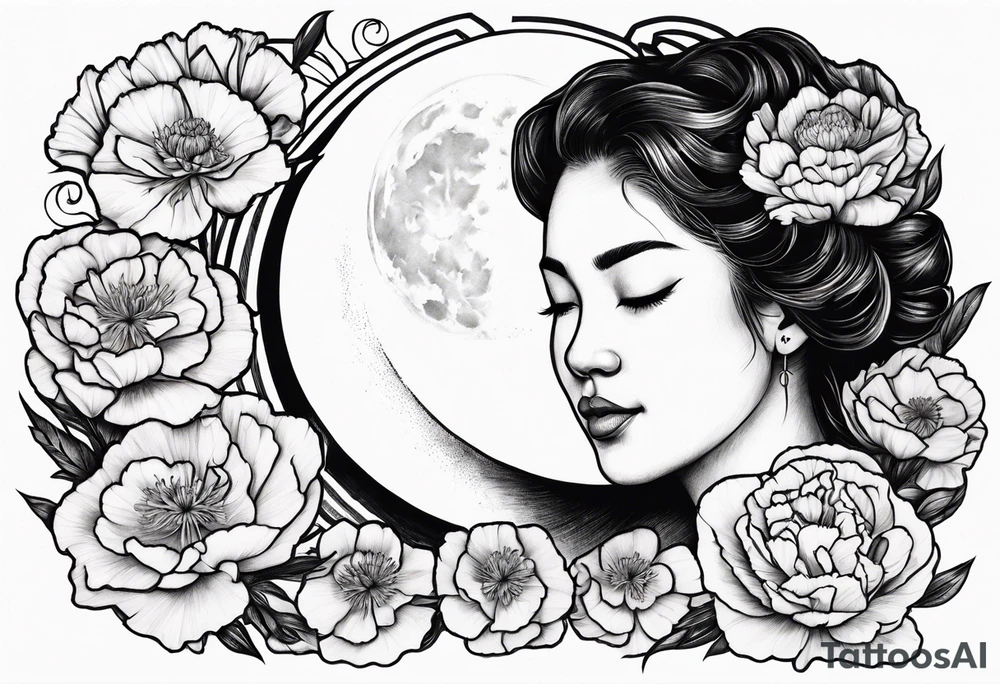 Moon and carnation no leaves tattoo idea