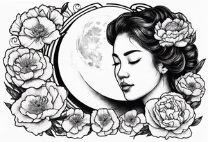 Moon and carnation no leaves tattoo idea