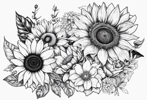 Sunflower, Lillie’s, roses, daisies, poppy’s tattoo idea