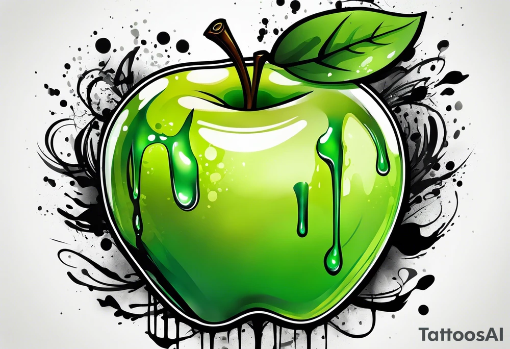 Dripping green apple tattoo idea