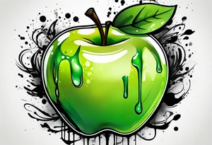 Dripping green apple tattoo idea