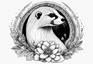 loutre sauvage avec en arriere plan une fleur de vie et des planets qui tourne autour tattoo idea