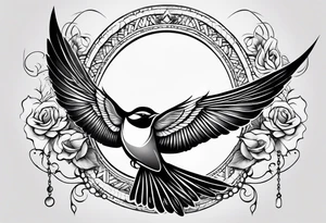 Swallow with rosary on its legs tattoo idea