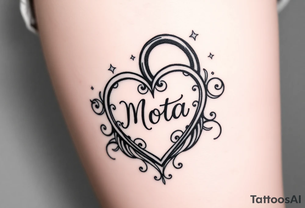 Heart shaped lock with the name Mota in it tattoo idea