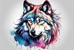 Fluffy wolf sitting upright tattoo idea
