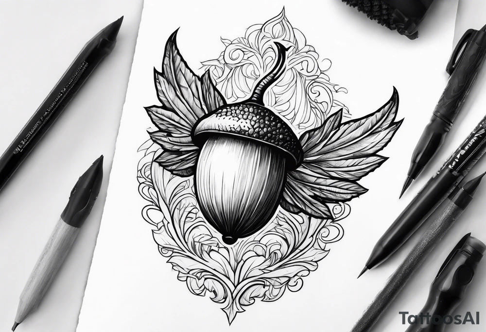 Flying acorn tattoo idea