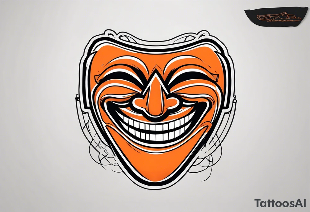 Laughing mask that is orange and black tattoo idea