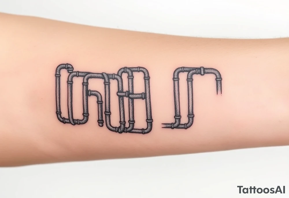 system of 15 thin curved plumbing pipes tattoo idea