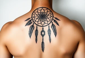 native dreamcatcher with flowing feathers and sacred beads tattoo idea