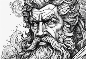 poseidon with waves close up tattoo idea