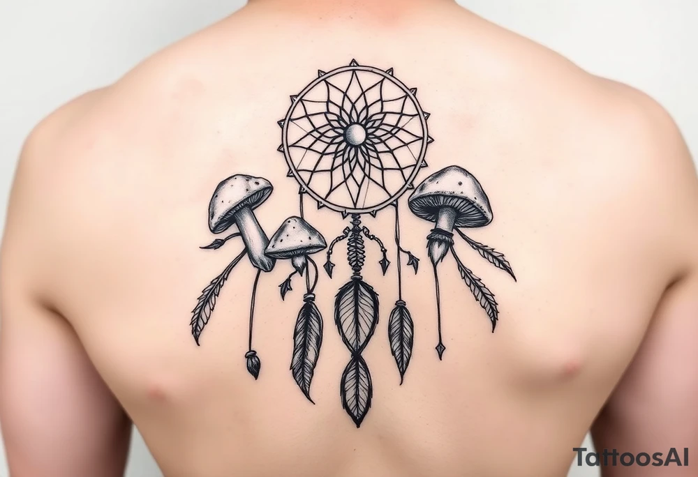 Mushrooms with dreamcatcher tattoo idea