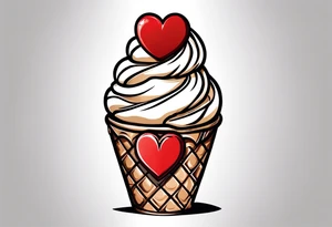 sketch chocolate chip ice cream cone with one red heart tattoo idea