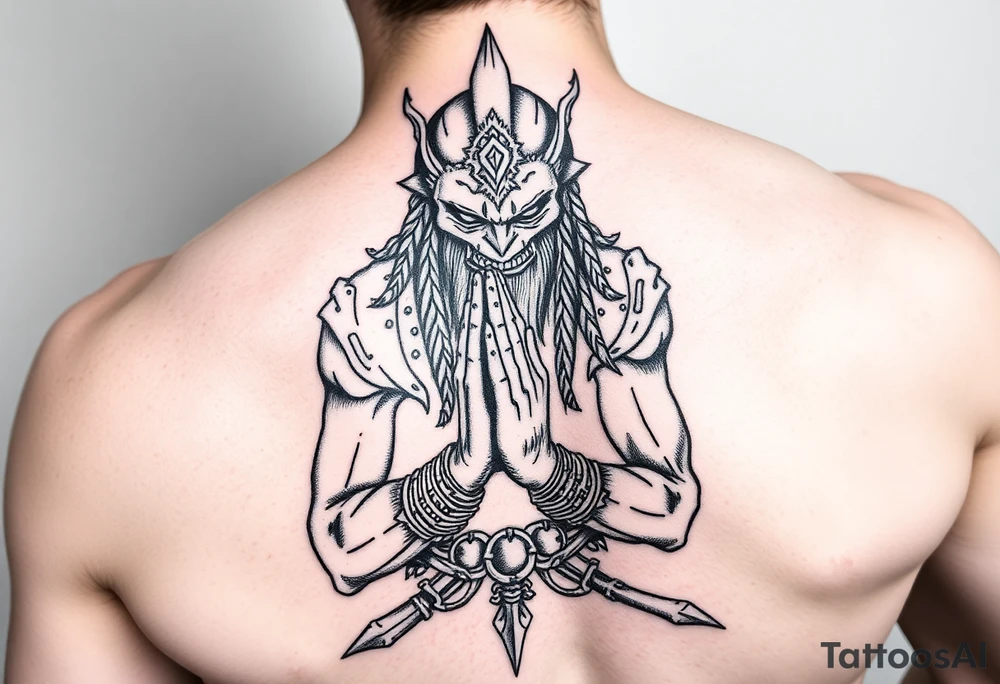 Exhausted praying warrior tattoo idea
