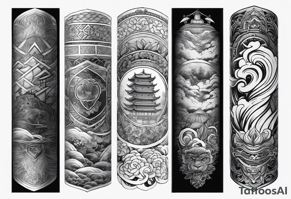 Japanese forearm sleeve stencil tattoo idea