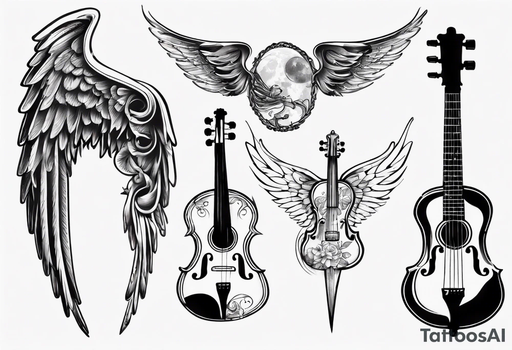 ACOUSTIC GUITAR AND VIOLIN WITH WINGS tattoo idea
