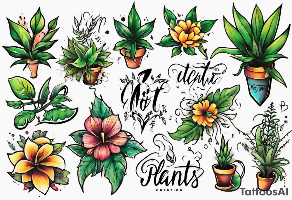 Word ‘Powered’ with plants tattoo idea