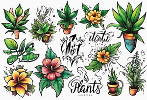 Word ‘Powered’ with plants tattoo idea