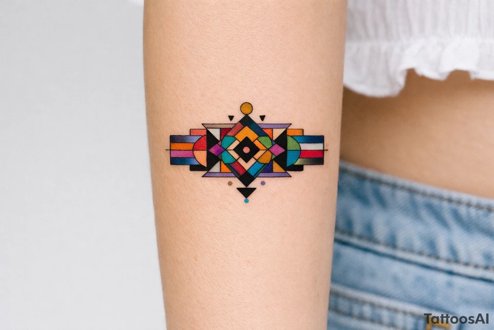 Wide Wrist band, abstract, geometric, full of various colors. tattoo idea