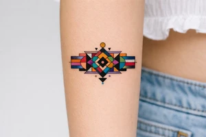 Wide Wrist band, abstract, geometric, full of various colors. tattoo idea