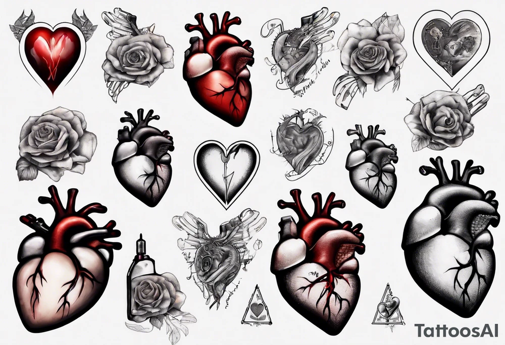 Real heart with labelling of important parts tattoo idea