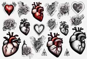 Real heart with labelling of important parts tattoo idea