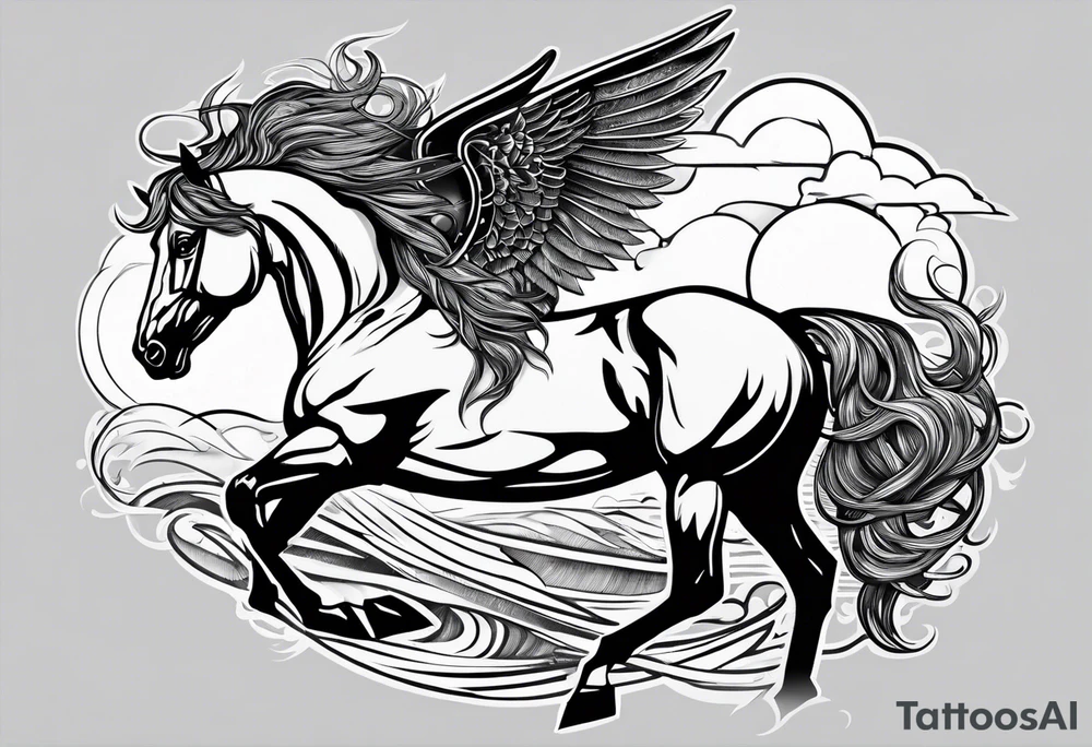 Horse with wings and a big ship in the wayer tattoo idea