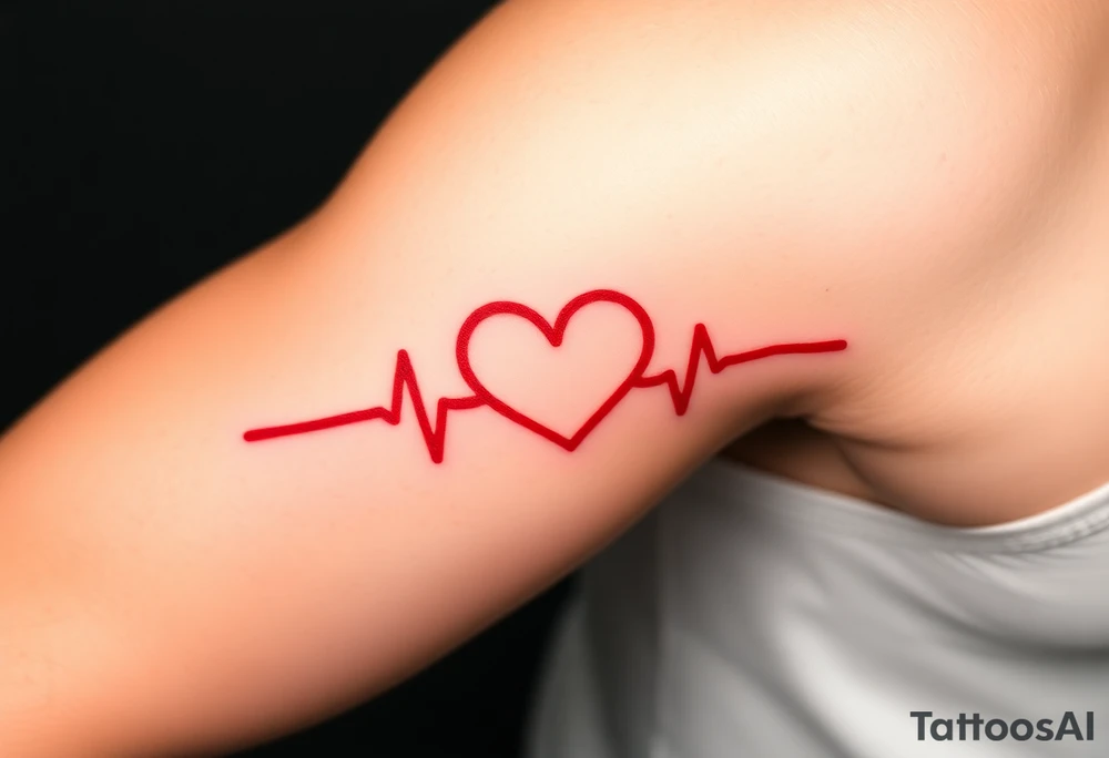 A heartbeat line forming a heart in the center, in glowing red and soft golden hues, symbolizing an unbreakable love tattoo idea