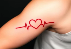 A heartbeat line forming a heart in the center, in glowing red and soft golden hues, symbolizing an unbreakable love tattoo idea