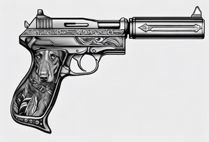 Doberman holding a gun tattoo idea