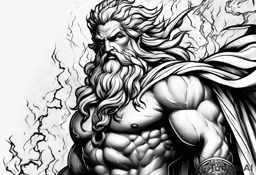 Zeus holding Lightning balls with Lightning eyes asserting dominance tattoo idea
