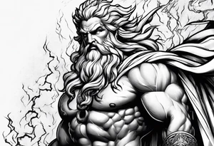Zeus holding Lightning balls with Lightning eyes asserting dominance tattoo idea