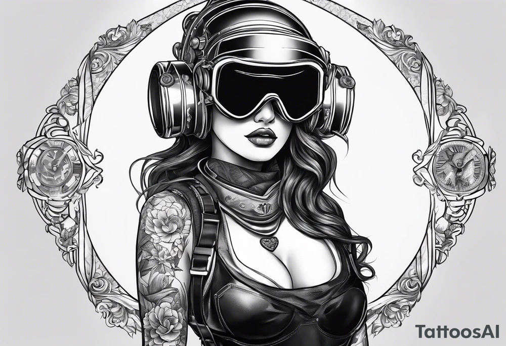 Female with diver helmet on tattoo idea