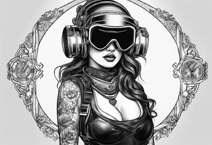 Female with diver helmet on tattoo idea